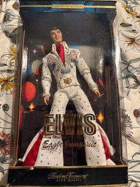 PELVIS Elvis Collector Doll in White Jumpsuit with Red Accents